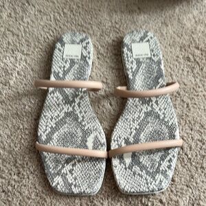 Dolce Vita Lester Cream and Gray Sandals with Snakeskin Print